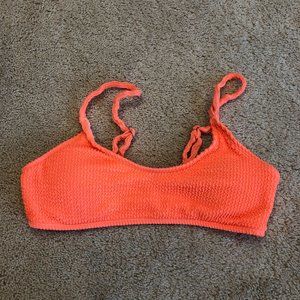 NEON BRIGHT ORANGE RIBBED BIKINI SWIMSUIT TOP ADJUSTABLE SIZE SMALL